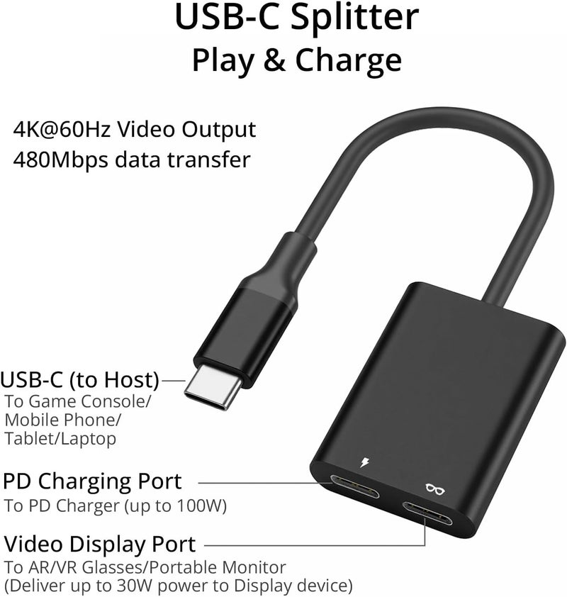 ANQUORA Store AR Glasses Adapter, USB C to AR Glasses 4K@60Hz and Charging Up to 100W PD, Plug and Play, Compatible with Switch 1,Steam Deck, ROG Ally and More, Supports Rokid/XREAL/Viture AR Glasses - Image 2